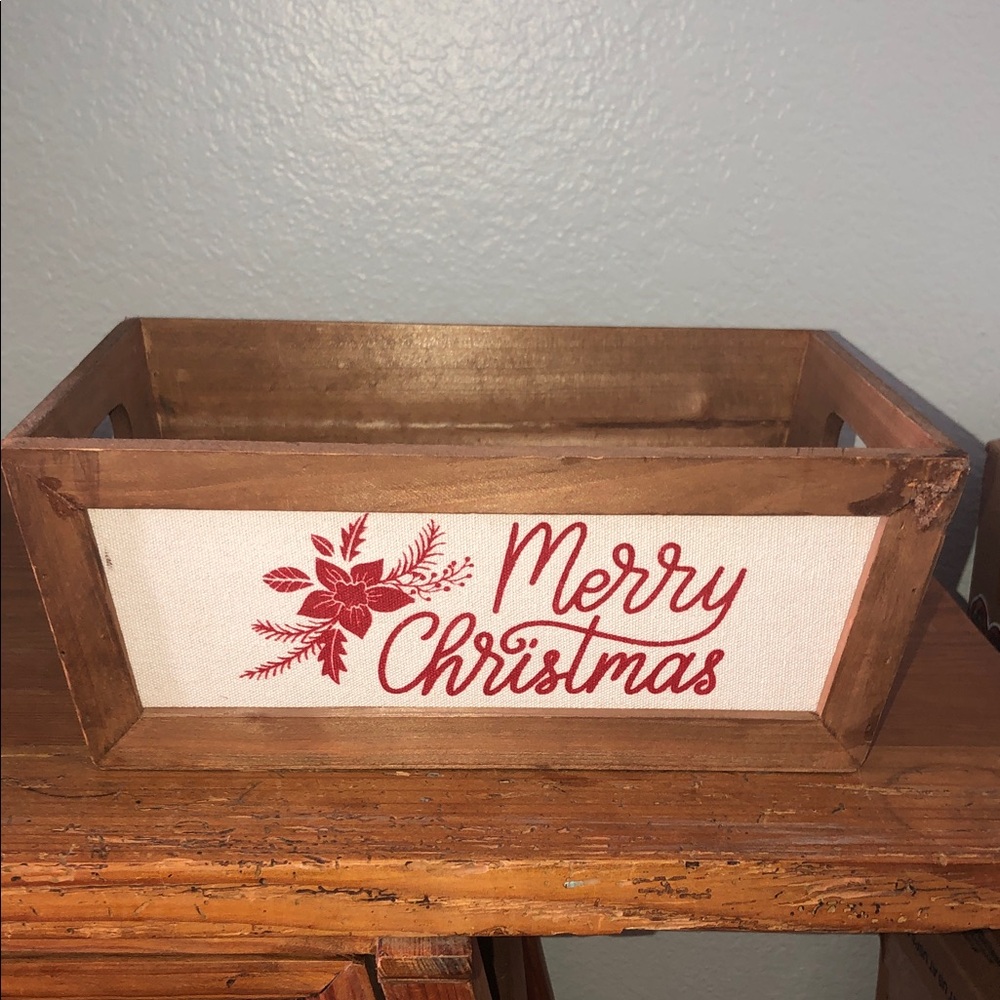 WOOD BIN WITH “MERRY CHRISTMAS”